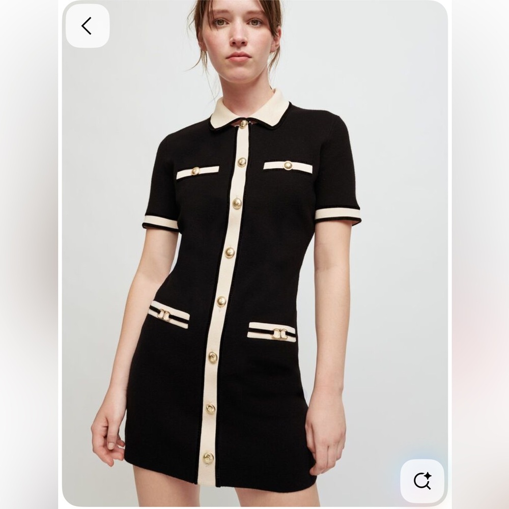 Maje Black and Cream Short Sleeve Mini Dress